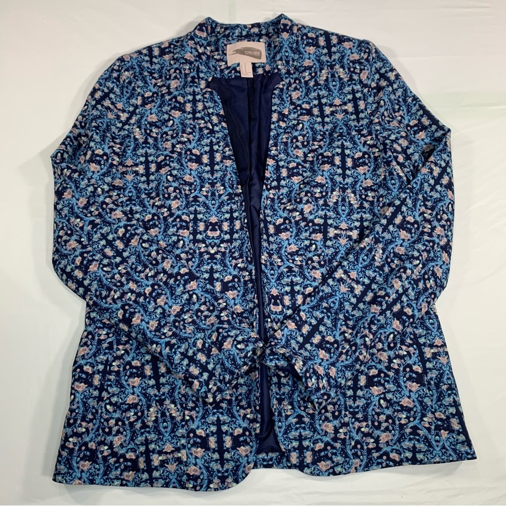 Forever 21 Blue Abstract Floral Open Front Blazer size M